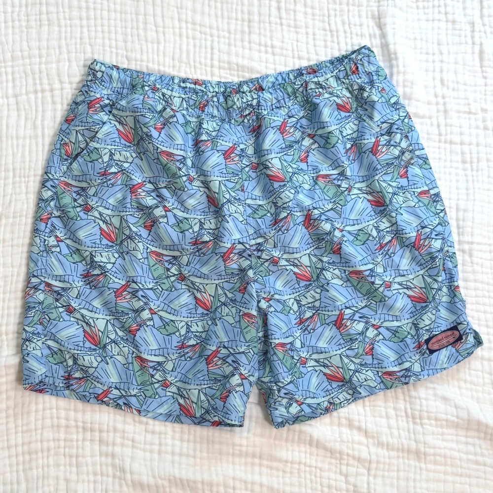 Vineyard Vines Swim Trunk Mens XL Chappy Blue Sailfish Marlin Fish Print Preppy